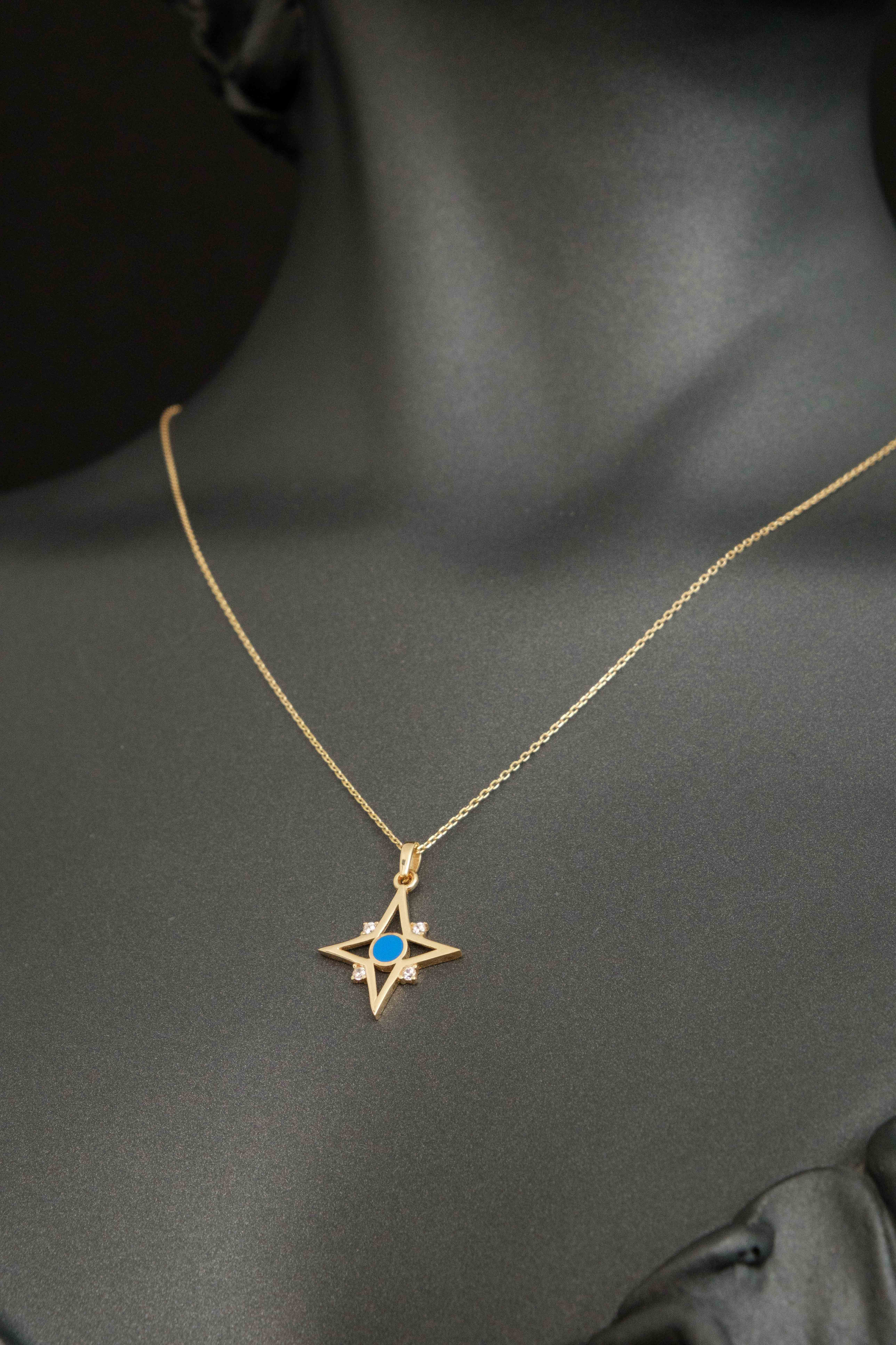 Kutup Yıldızı Mavi Taşlı Kolye